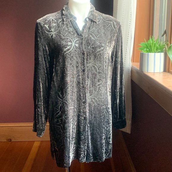 CHICO'S Black Silver Velvet Burnout Tunic S - Picture 1 of 5